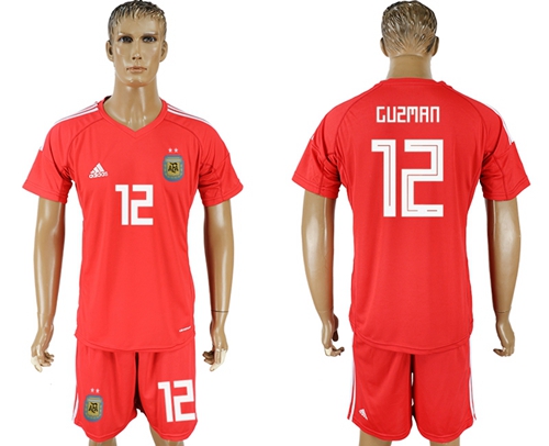 Argentina #12 Guzman Red Goalkeeper Soccer Country Jersey